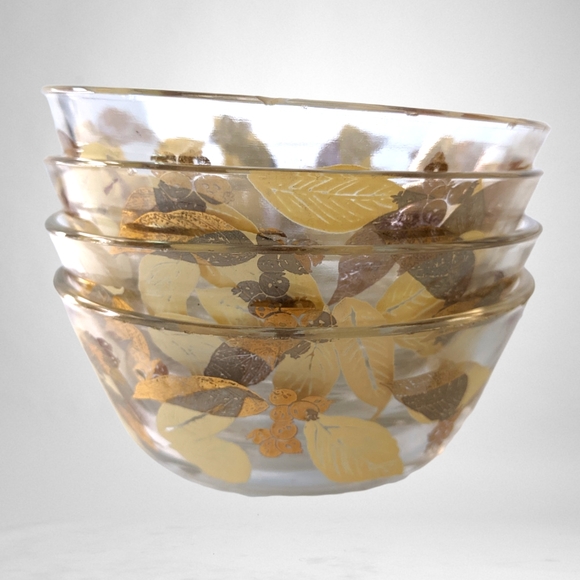 Vintage set of 4 leaves and olive print bowls - Picture 4 of 5